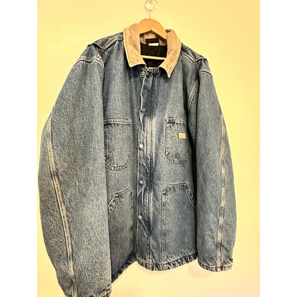 Vintage Dickies denim Chore Coat Jean Jacket XXL Quilted Lined Corduroy Collar